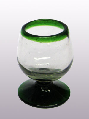 Wholesale MEXICAN GLASSWARE / Emerald Green Rim small cognac glasses  / This classy set of cognac glasses will compliment your blown glass collection and help you enjoy your favourite liquor.